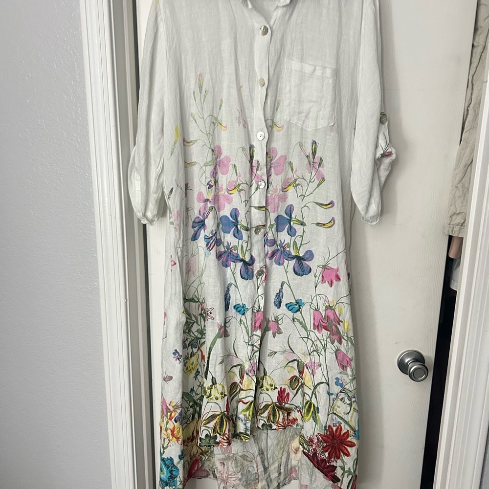 Milor Floral Women's Linen Dress- Multicolor